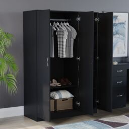 Home Discount Vida Designs Riano 3 Door Wardrobe Storage Organizer in Black - thumbnail 3