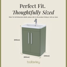 Balterley Contemporary Floor Standing 2 Door Bathroom Vanity Unit, Green, 600mm in Green - thumbnail 5