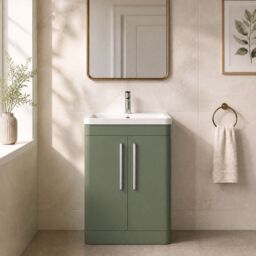 Balterley Contemporary Floor Standing 2 Door Bathroom Vanity Unit, Green, 600mm in Green - thumbnail 9