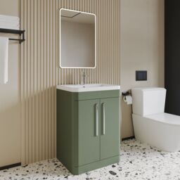 Balterley Contemporary Floor Standing 2 Door Bathroom Vanity Unit, Green, 600mm in Green - thumbnail 4