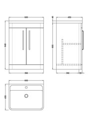 Balterley Contemporary Floor Standing 2 Door Bathroom Vanity Unit, Green, 600mm in Green - thumbnail 8