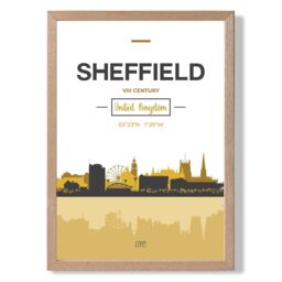 ARTZE Sheffield Yellow & Black City Skyline Framed Print SIZE: A2 with Oak Frame - Size: A4