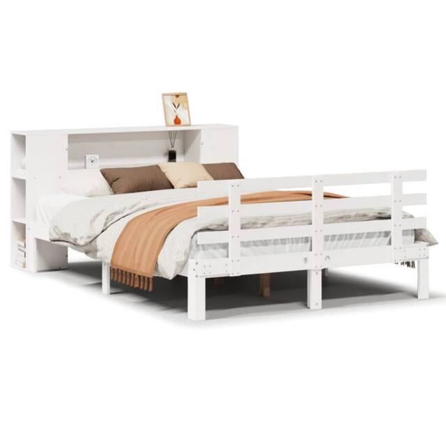 Berkfield Home Bookcase Bed without Mattress White 160x200cm Solid Wood Pine - Size: 160x200 cm - image 1