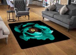 Benjamin Tate Design Cyan Peony Flower Rug in Natural - Size: Large - thumbnail 2