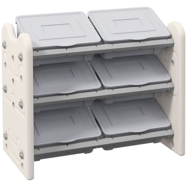 3 Tier Kids Toy Storage Units with 6 Storage Boxes for 3-6 Years Old, Grey