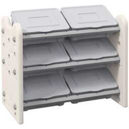 3 Tier Kids Toy Storage Units with 6 Storage Boxes for 3-6 Years Old, Grey - thumbnail 1