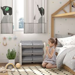 3 Tier Kids Toy Storage Units with 6 Storage Boxes for 3-6 Years Old, Grey - thumbnail 3