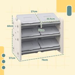 3 Tier Kids Toy Storage Units with 6 Storage Boxes for 3-6 Years Old, Grey - thumbnail 4