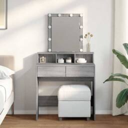 Berkfield Home Dressing Table with LED Grey Sonoma 80x41x144.5 cm - thumbnail 2