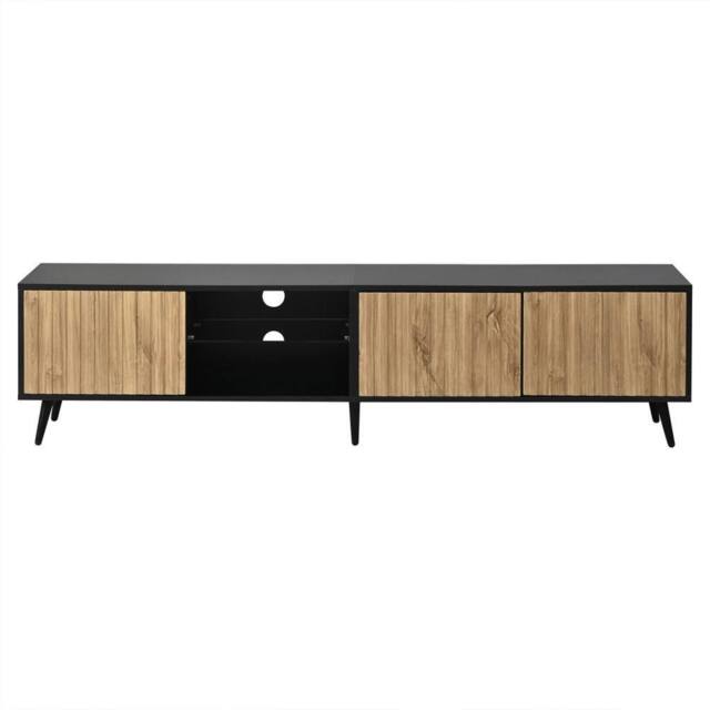 ERGOVEXA Cabinet Console Entertainment Centre Wood Grain Doors Black - image 1