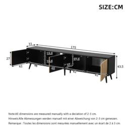 ERGOVEXA Cabinet Console Entertainment Centre Wood Grain Doors Black - thumbnail 2