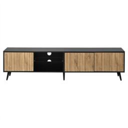 ERGOVEXA Cabinet Console Entertainment Centre Wood Grain Doors Black - thumbnail 1
