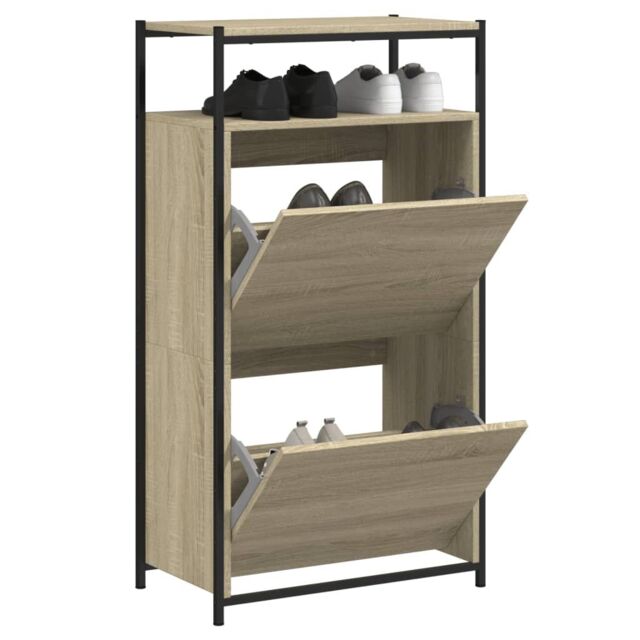 Berkfield Home Shoe Cabinet Sonoma Oak 60x34x112 cm Engineered Wood in Brown - Size: 60 x 34 x 112 cm - image 1