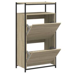 Berkfield Home Shoe Cabinet Sonoma Oak 60x34x112 cm Engineered Wood in Brown - Size: 60 x 34 x 112 cm - thumbnail 2