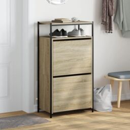 Berkfield Home Shoe Cabinet Sonoma Oak 60x34x112 cm Engineered Wood in Brown - Size: 60 x 34 x 112 cm - thumbnail 3