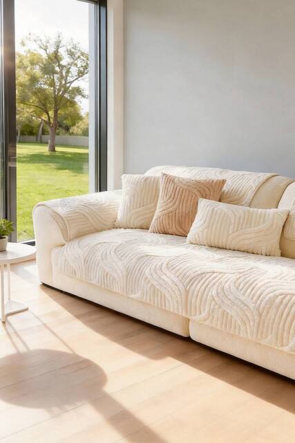 Living and Home Non-Slip Sofa Cover in Durable Polyester in Beige - Size: Small - image 1