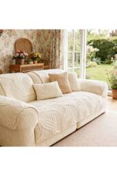 Living and Home Non-Slip Sofa Cover in Durable Polyester in Beige - Size: Small - thumbnail 3