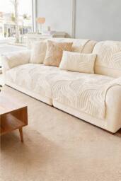 Living and Home Non-Slip Sofa Cover in Durable Polyester in Beige - Size: Small - thumbnail 2