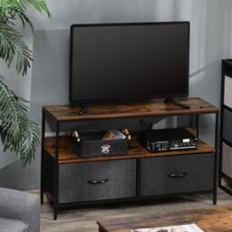 HOMCOM Cabinet, TV Console Unit W/ Foldable Linen Drawers, TV Stand for Living Room in Brown
