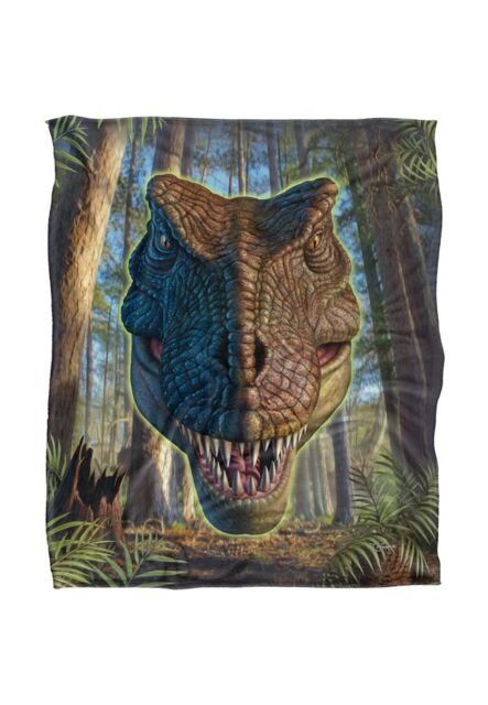JQ Licensing Jlo T-Rex Dinosaur Head Silky Touch Super Soft Throw Blanket 152 X 127 cm in White - image 1