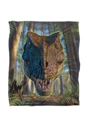 JQ Licensing Jlo T-Rex Dinosaur Head Silky Touch Super Soft Throw Blanket 152 X 127 cm in White - thumbnail 1