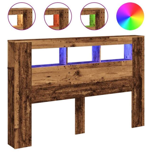 Berkfield Home LED Headboard Old Wood 160x18.5x103.5 cm Engineered Wood in Brown - image 1
