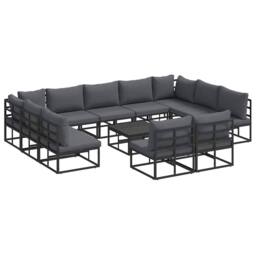 Berkfield Home Garden Sofa Set 12 pcs Black 70 x 70 x 32 cm Aluminium - thumbnail 3