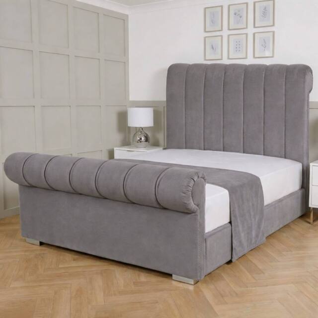 Living Comfort Bedz Orion Plush Velvet Upholstered Bed Slatted Base with 48Inch Headboard in Grey - Size: Super King - image 1