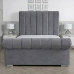 Living Comfort Bedz Orion Plush Velvet Upholstered Bed Slatted Base with 48Inch Headboard in Grey - Size: Super King - thumbnail 2