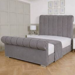 Living Comfort Bedz Orion Plush Velvet Upholstered Bed Slatted Base with 48Inch Headboard in Grey - Size: Super King - thumbnail 1