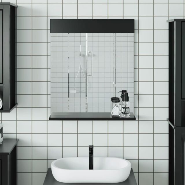 Berkfield Home Bathroom Mirror with Shelf BERG Black 60x12x70 cm Solid Wood - Size: 60 x 12 x 70 cm - image 1