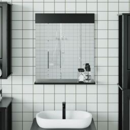 Berkfield Home Bathroom Mirror with Shelf BERG Black 60x12x70 cm Solid Wood - Size: 60 x 12 x 70 cm