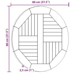 Berkfield Home Table Top Solid Teak Wood Round 2.5 cm 80 cm in Brown - thumbnail 8