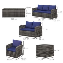 OUTSUNNY 6 PCS Patio Rattan Sofa Set Conversation Furniture Navy Blue - thumbnail 3