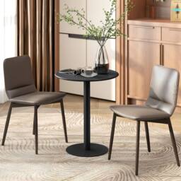 FORGEVIO Round Dining Table, 2 Seater Kitchen Table with Steel Base Black - thumbnail 5