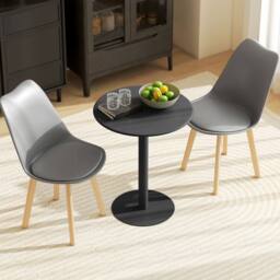 FORGEVIO Round Dining Table, 2 Seater Kitchen Table with Steel Base Black - thumbnail 4