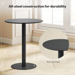 FORGEVIO Round Dining Table, 2 Seater Kitchen Table with Steel Base Black - thumbnail 3