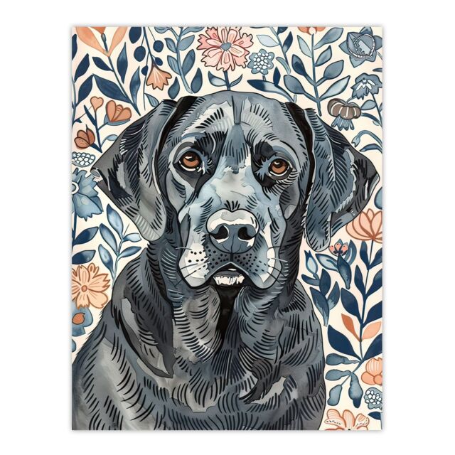 "Artery8 Dog Lover Labrador Retriever Floral Watercolour Wall Art Print - Size: W24"" x H32""" - image 1