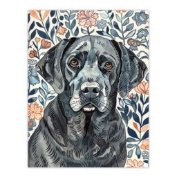 "Artery8 Dog Lover Labrador Retriever Floral Watercolour Wall Art Print - Size: W24"" x H32""" - thumbnail 1