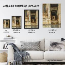 Artery8 Venetian Passageway Watercolour Sargent Framed Wall Art Print in Brown - Size: A4 - thumbnail 3