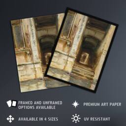 Artery8 Venetian Passageway Watercolour Sargent Framed Wall Art Print in Brown - Size: A4 - thumbnail 2