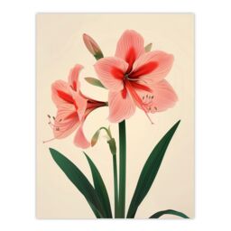 "Artery8 Amaryllis Flower Bloom Stylised Botanical Design Wall Art Print in Pink - Size: W18"" x H24""" - thumbnail 1