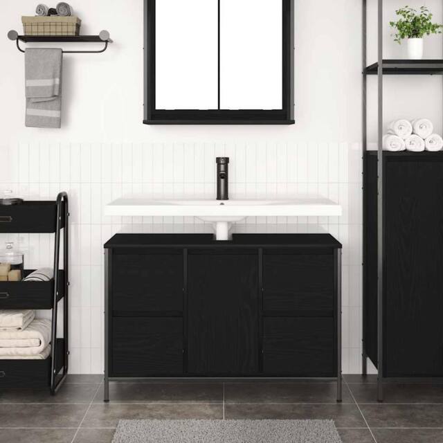 Berkfield Home Decorative Basin Cabinet with Drawers Black Oak 90x34.5x60 cm - image 1