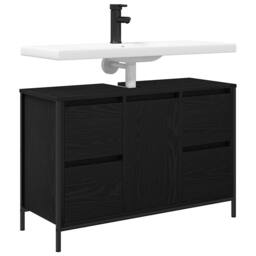 Berkfield Home Decorative Basin Cabinet with Drawers Black Oak 90x34.5x60 cm - thumbnail 4
