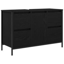 Berkfield Home Decorative Basin Cabinet with Drawers Black Oak 90x34.5x60 cm - thumbnail 3