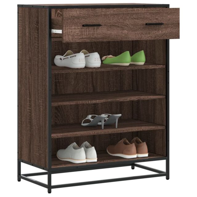 Berkfield Home Shoe Cabinet Brown Oak 75x38x97.5 cm Engineered Wood & Metal - image 1