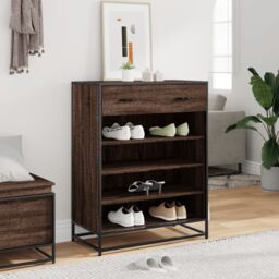 Berkfield Home Shoe Cabinet Brown Oak 75x38x97.5 cm Engineered Wood & Metal - thumbnail 3