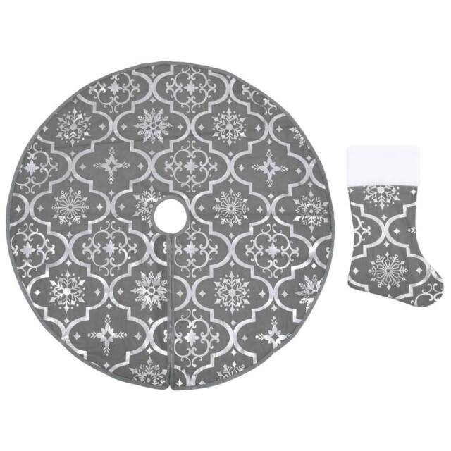 Berkfield Home Luxury Christmas Tree Skirt with Sock Grey 150 cm Fabric - image 1