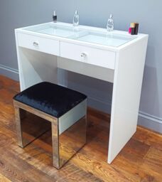 7seas Dressing Table Handmade Stool Crushed Velvet White Glass for Hollywood Mirror Vanity - thumbnail 8