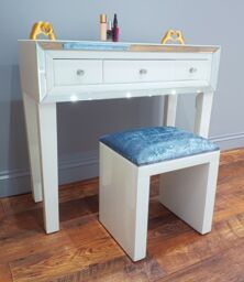 7seas Dressing Table Handmade Stool Crushed Velvet White Glass for Hollywood Mirror Vanity - thumbnail 2